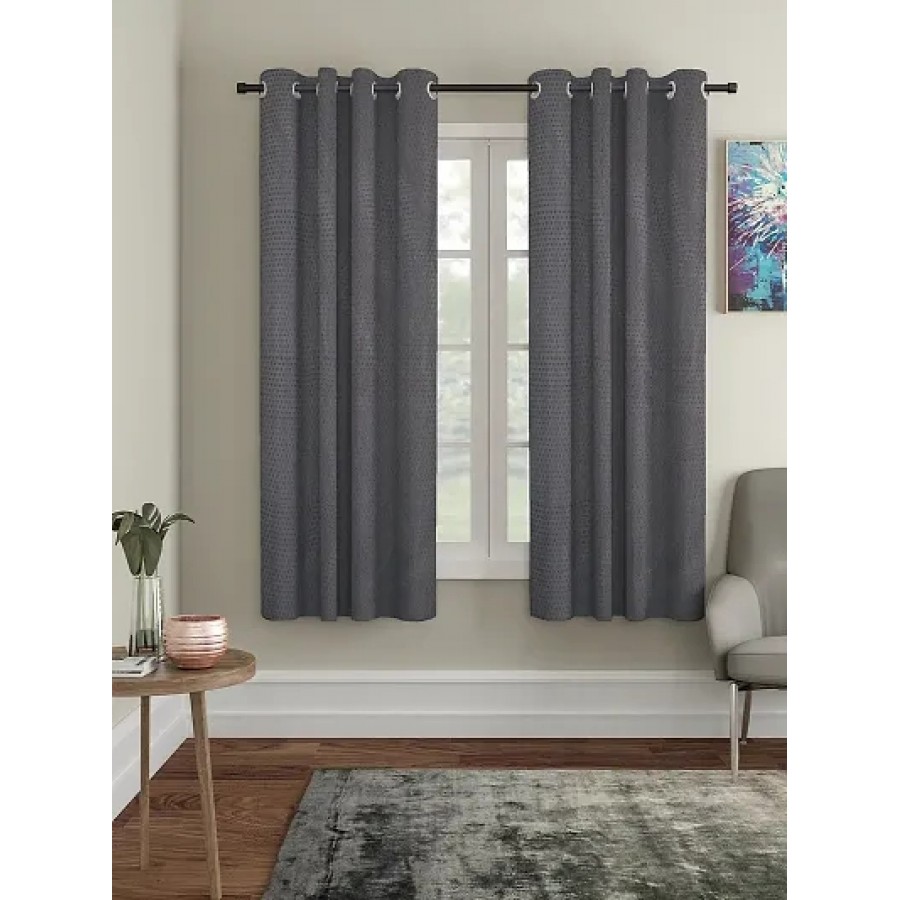 FasHome Premium Grey Polyester Polka Dot Printed Window Curtain (Pack Of 2)