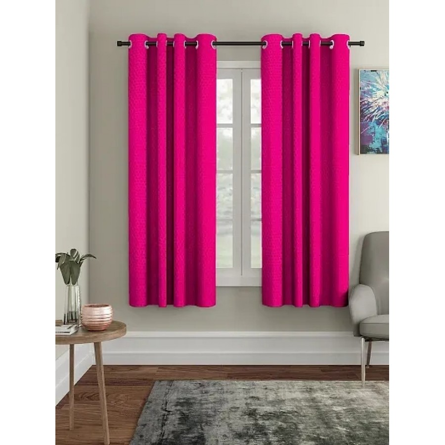 FasHome Premium Pink Polyester Polka Dot Printed Window Curtain (Pack Of 2)