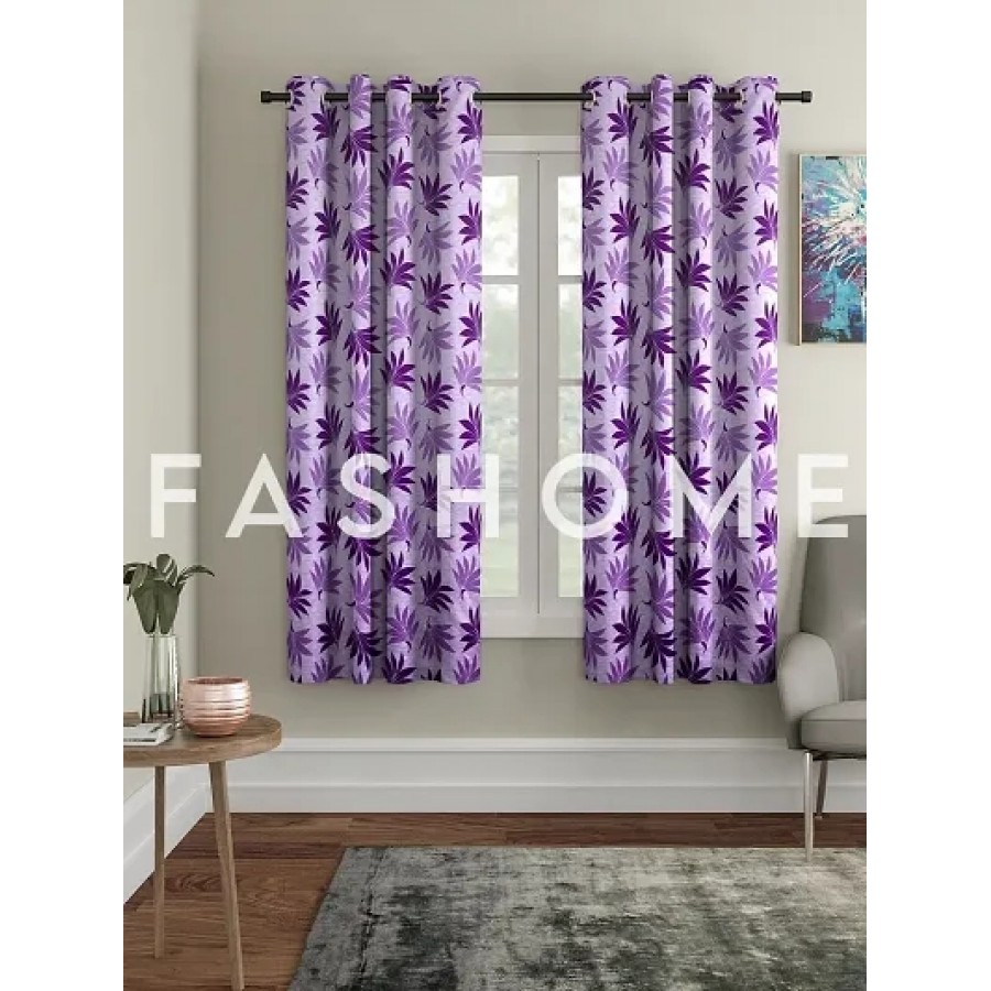 FasHome Purple Polyester Eyelet Fitting Window Curtain - Pack of 2