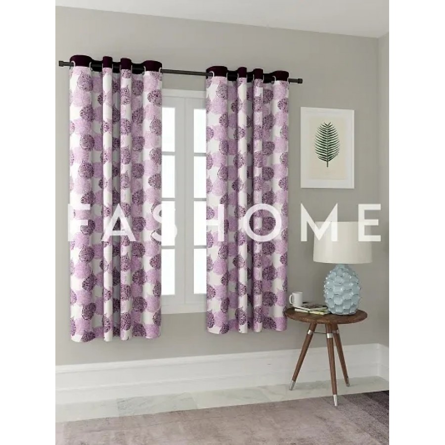 FasHome Purple Polyester Eyelet Fitting Window Curtains (Pack Of 2 Curtains)