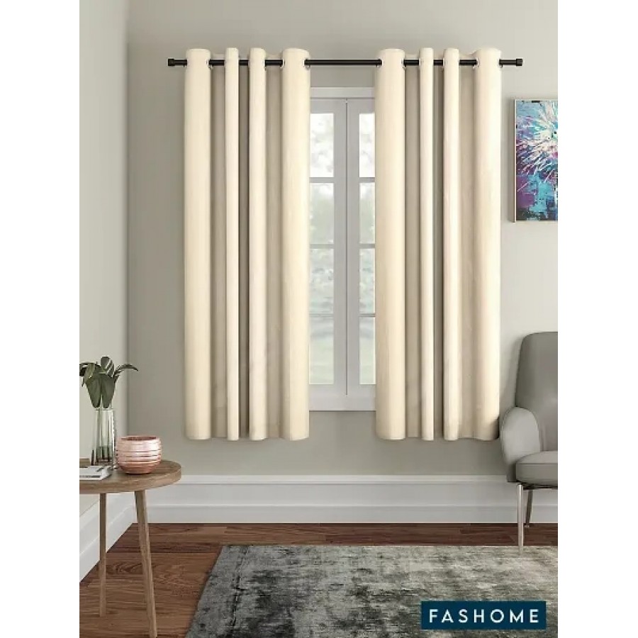 Fashome Pack of 2 Beautiful  Beige Polyester Eyelet Fitting Windows Curtain (5 Feet)