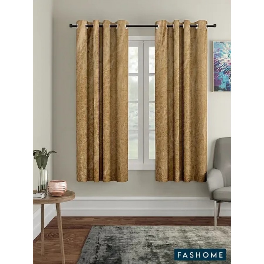 Fashome Pack of 2 Beautiful  Brown Polyester Eyelet Fitting Windows Curtain (5 Feet)