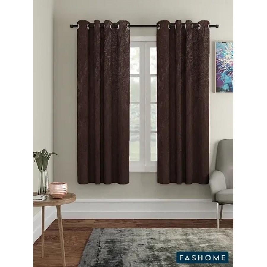 Fashome Pack of 2 Beautiful  Coffee Polyester Eyelet Fitting Windows Curtain (5 Feet)