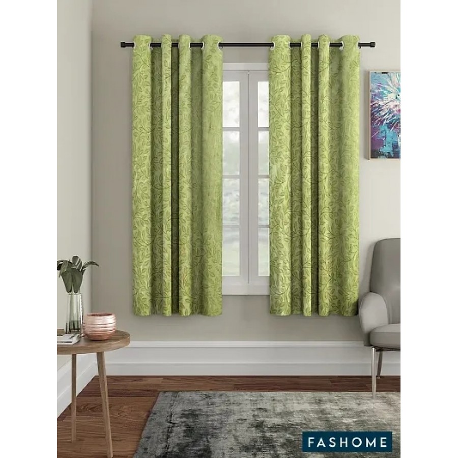 Fashome Pack of 2 Beautiful  Green Polyester Eyelet Fitting Windows Curtain (5 Feet)