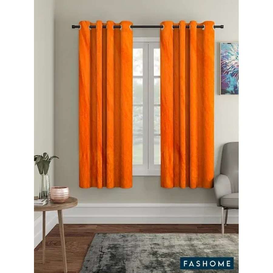 Fashome Pack of 2 Beautiful  Orange Polyester Eyelet Fitting Windows Curtain (5 Feet)