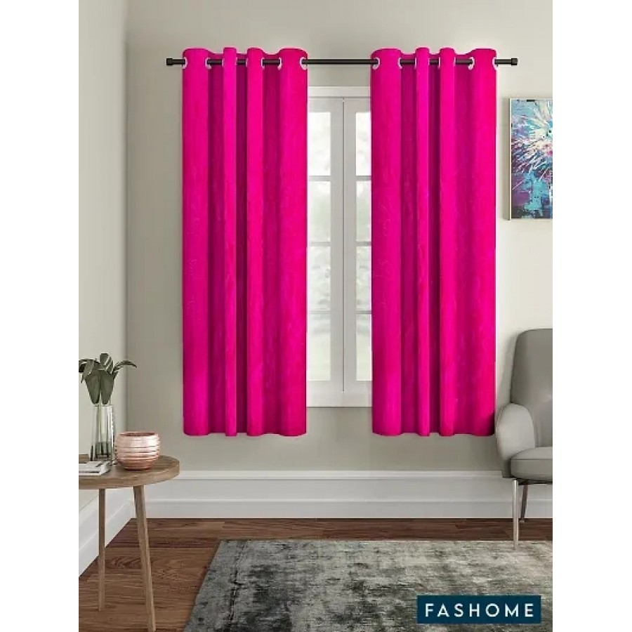 Fashome Pack of 2 Beautiful  Pink Polyester Eyelet Fitting Windows Curtain (5 Feet)