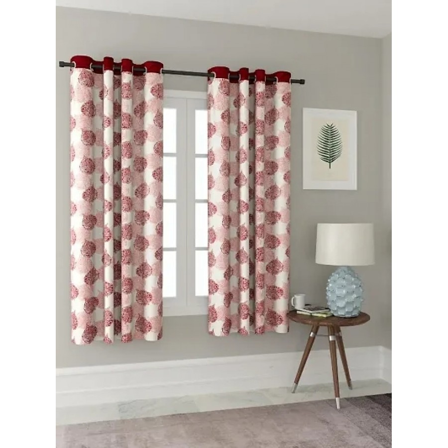 Multicoloured Printed Polyester Eyelet Fitting Windows Curtain - 5 Feet (Pack of 2)