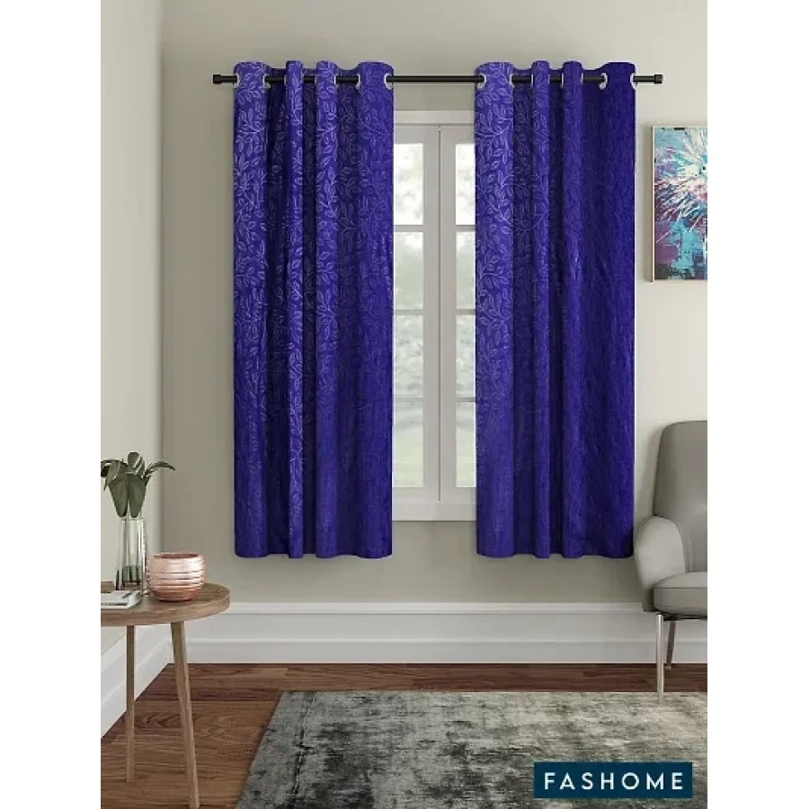 Pack of 2 Beautiful Blue Polyester Eyelet Fitting Windows Curtain (5 Feet)