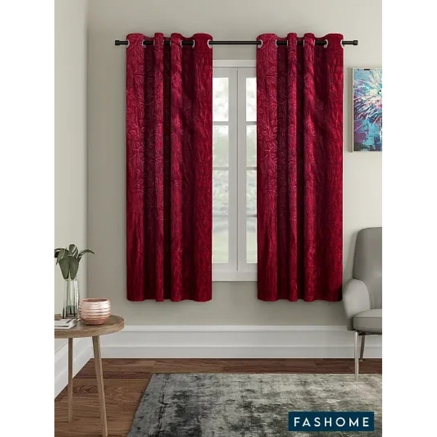 Pack of 2 Beautiful Maroon Polyester Eyelet Fitting Windows Curtain (5 Feet)