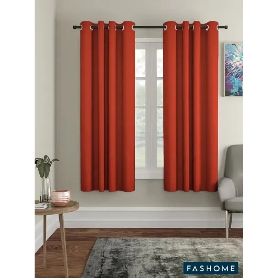 Pack of 2 Beautiful Orange Polyester Eyelet Fitting Windows Curtain (5 Feet)