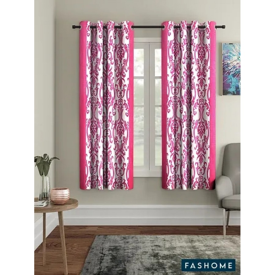 Pack of 2 Beautiful Pink Polyester Eyelet Fitting Windows Curtain (5 Feet)