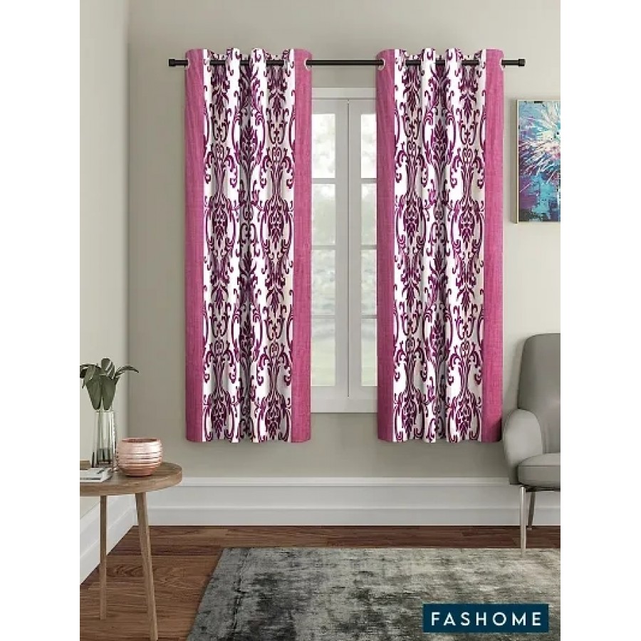 Pack of 2 Beautiful Pink Polyester Eyelet Fitting Windows Curtain (5 Feet)