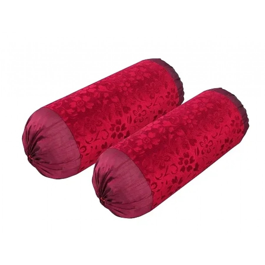 Alluring Retails Polyester Blend Super-Soft Velvet Touch Bolster Cover (Maroon, 16 x 30 inches ) - Set of 2