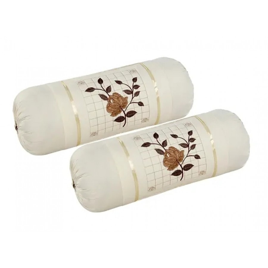 Attractive Cotton Beige Bolster Cushion Covers Set Of 2