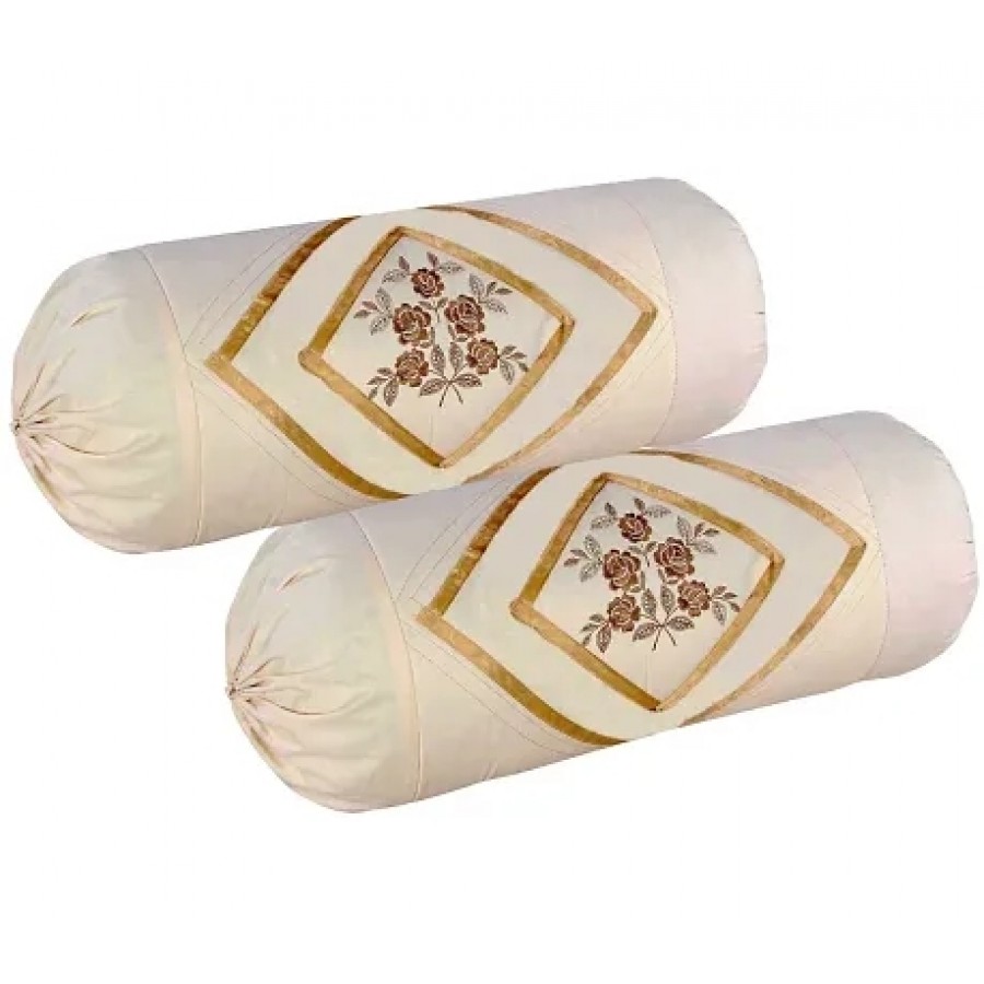 Attractive Cotton Beige Bolster Cushion Covers Set Of 2