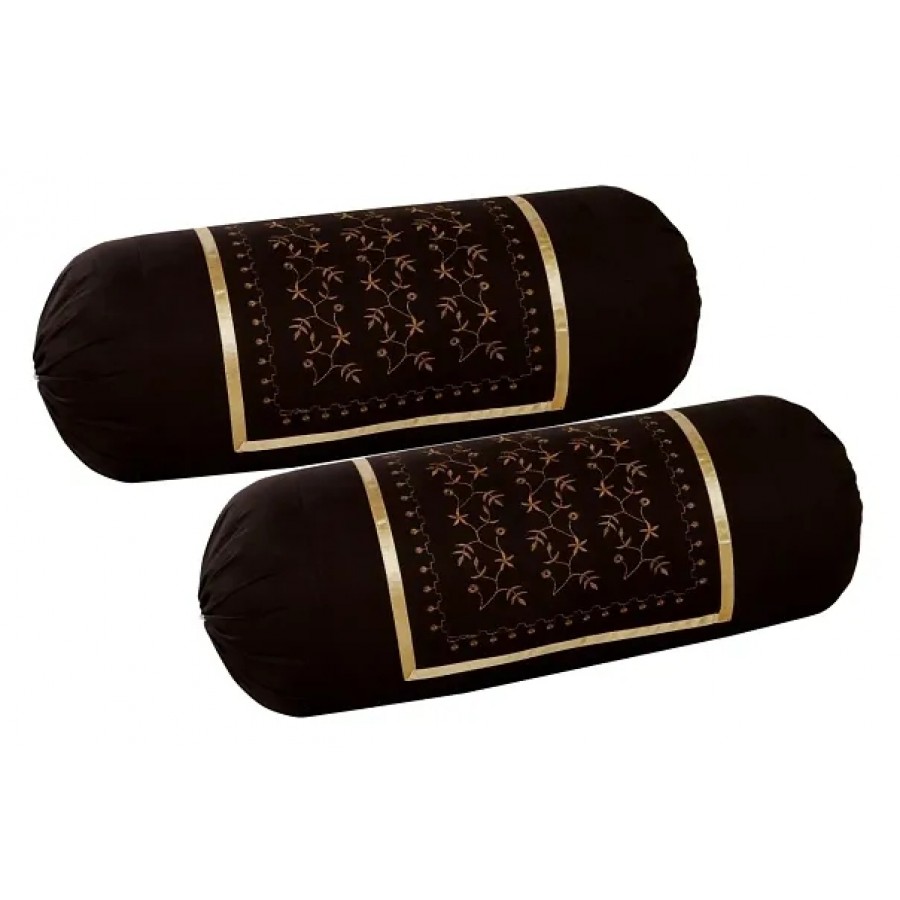 Attractive Cotton Brown Bolster Cushion Covers Set Of 2