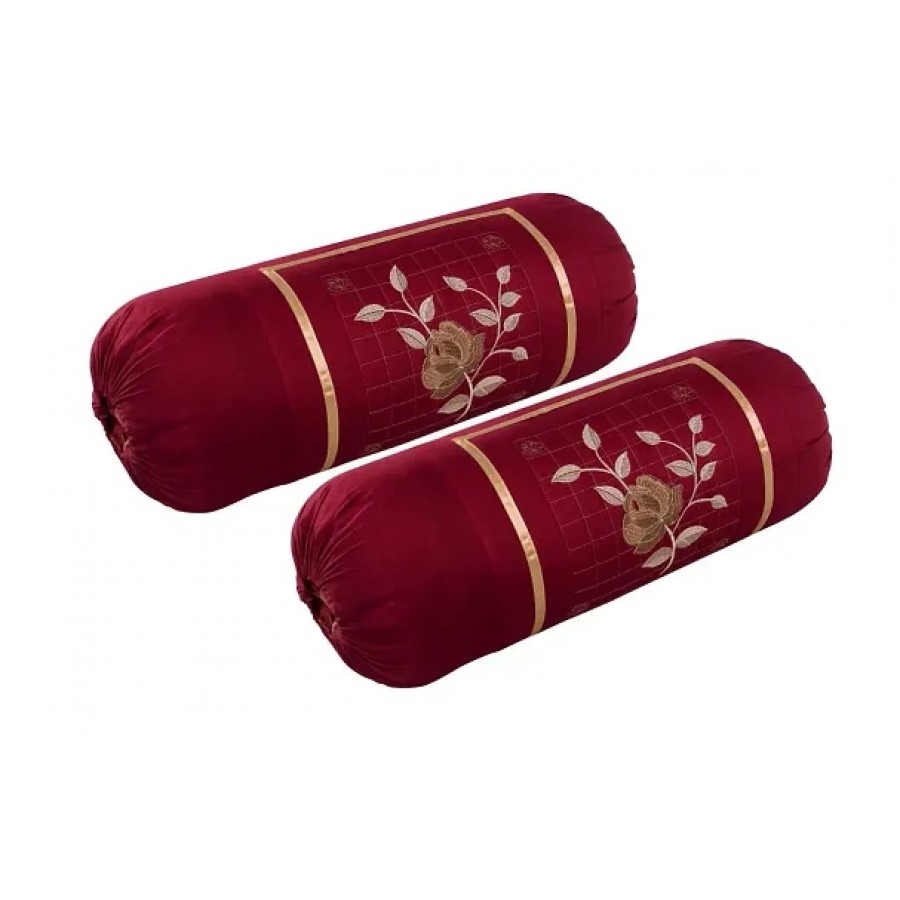 Attractive Cotton Maroon Bolster Cushion Covers Set Of 2