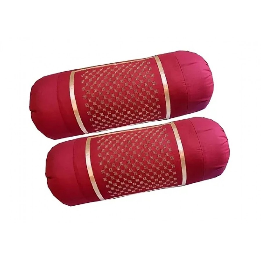 Attractive Cotton Maroon Bolster Cushion Covers Set Of 2