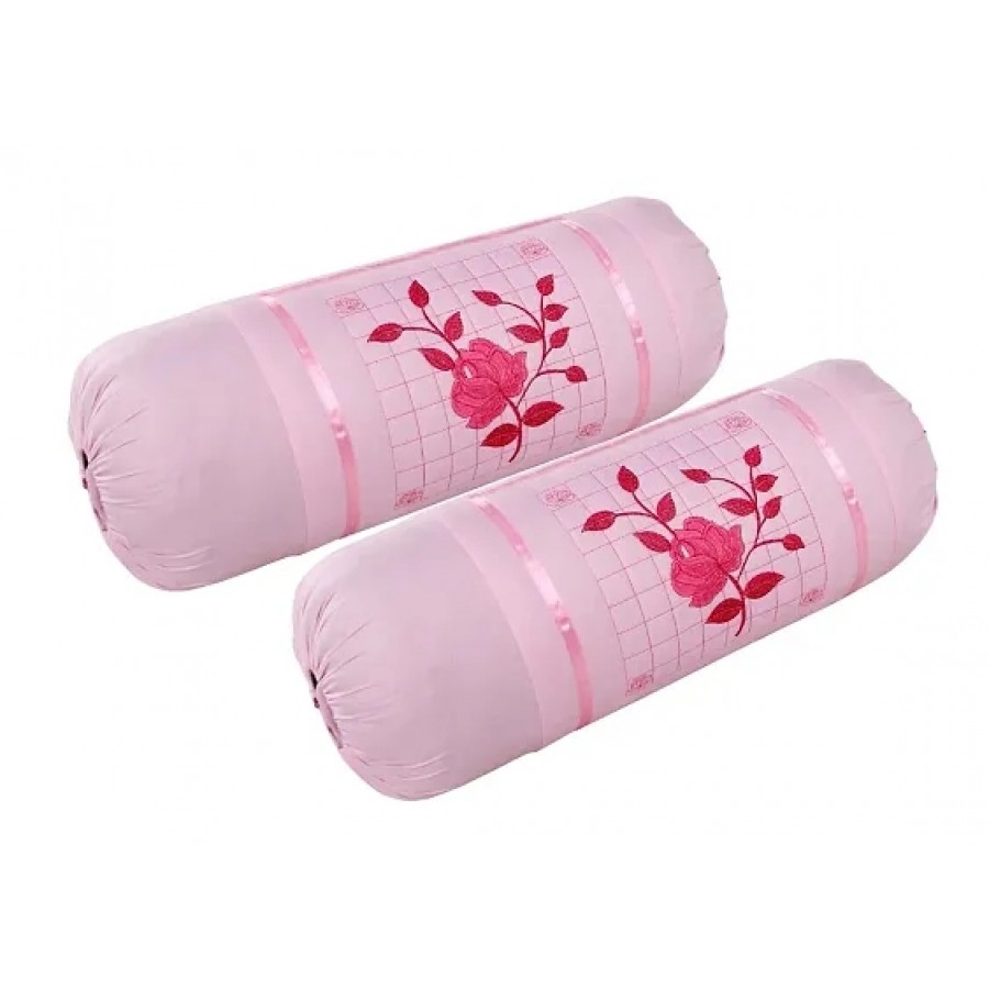 Attractive Cotton Pink Bolster Cushion Covers Set Of 2