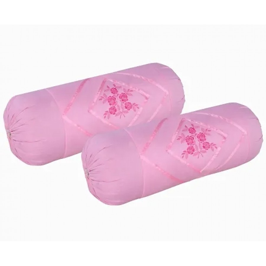 Attractive Cotton Pink Bolster Cushion Covers Set Of 2