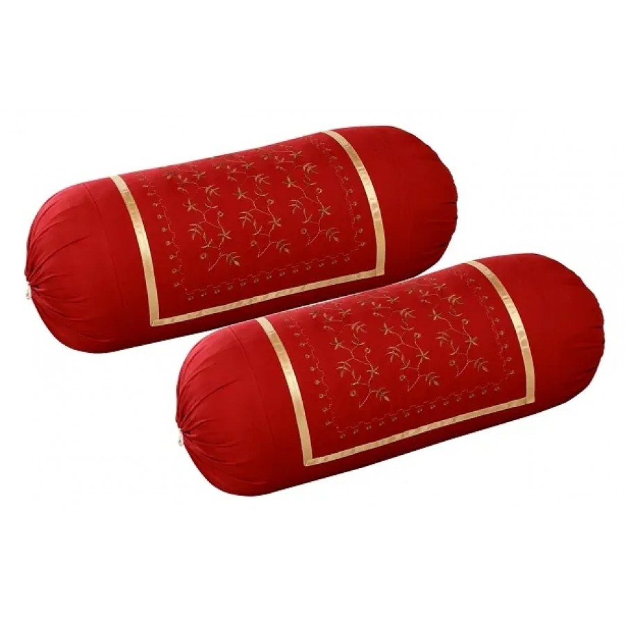 Attractive Cotton Red Bolster Cushion Covers Set Of 2