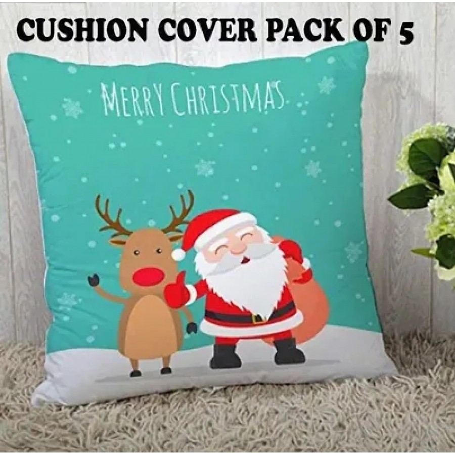 Christmas Edition Digital Printed Cushion Cover Pack of 5(Exclusive Design)