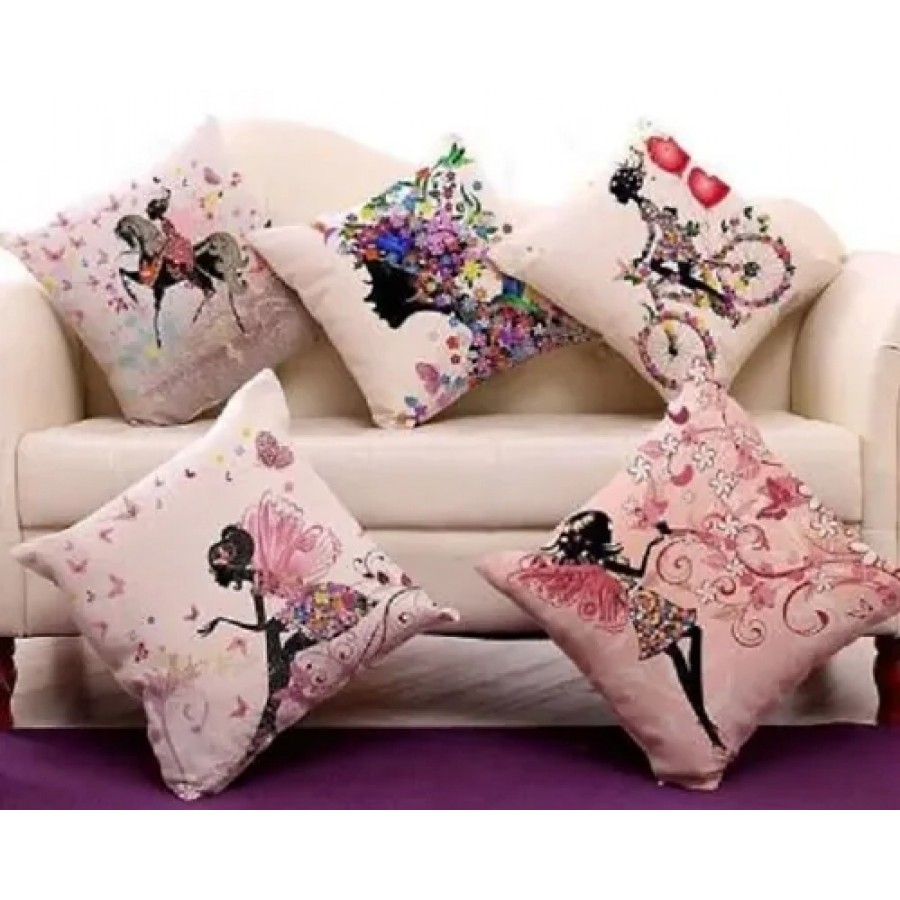 Classic Polyester Printed Cushion Covers, Pack of 5, 16x16 inch