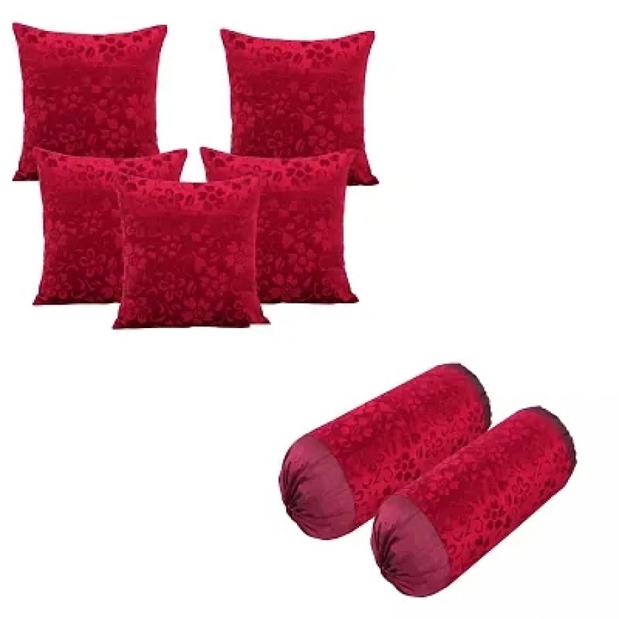 Comfortable Velvet Embossed Beautiful Designed Set Of 5 Cushion Covers And 2 Bolster Covers