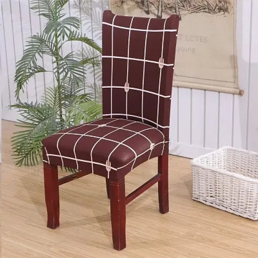 Designer Brown Polyester Spandex Stretch Removable Washable Elastic Chair Slipcover