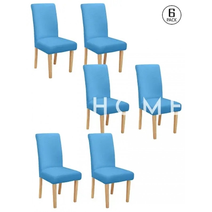 FasHome Blue Polyester Textured Removable Stretchable Dining Chair Slipcover Seat Protector-Pack Of 6