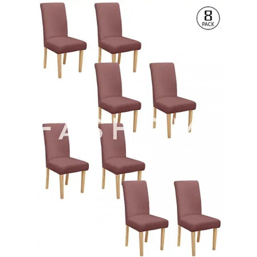 FasHome Brown Polyester Textured Removable Stretchable Dining Chair Slipcover Seat Protector-Pack Of 8