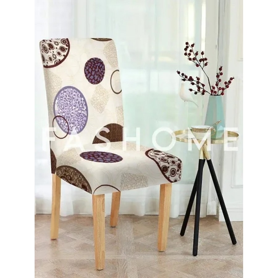 FasHome Classy Beige Polyester Printed Chair Cover (Piece Of 1)