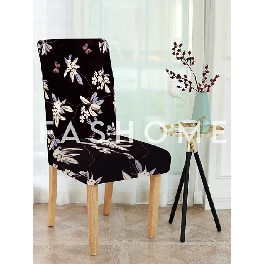 FasHome Classy Black Polyester Printed Chair Cover (Piece Of 1)