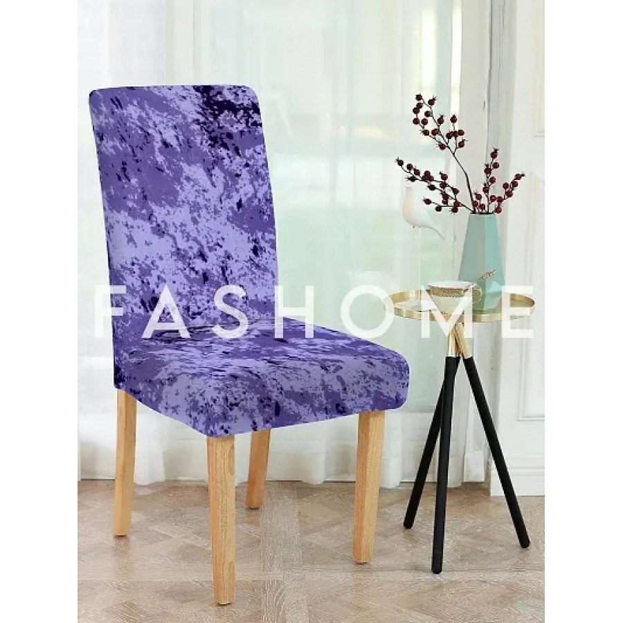 FasHome Classy Blue Polyester Printed Chair Cover (Piece Of 1)