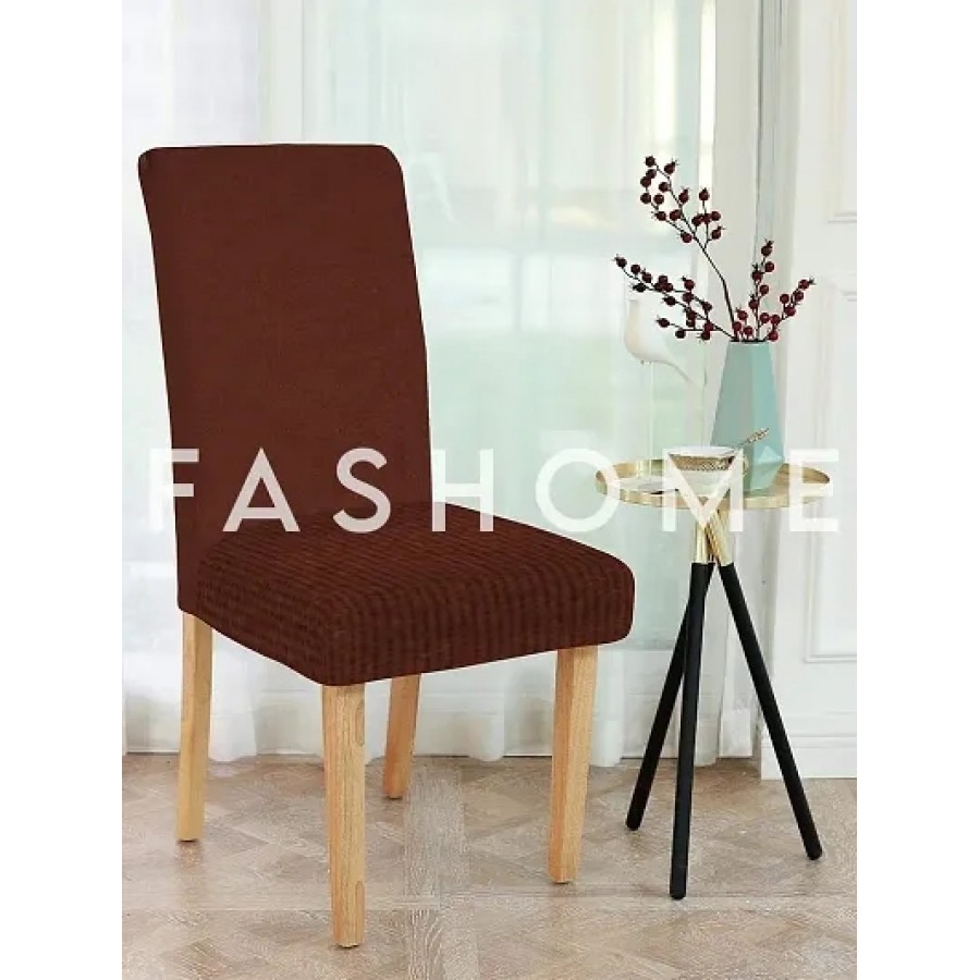 FasHome Classy Brown Polyester Printed Chair Cover (Piece Of 4)