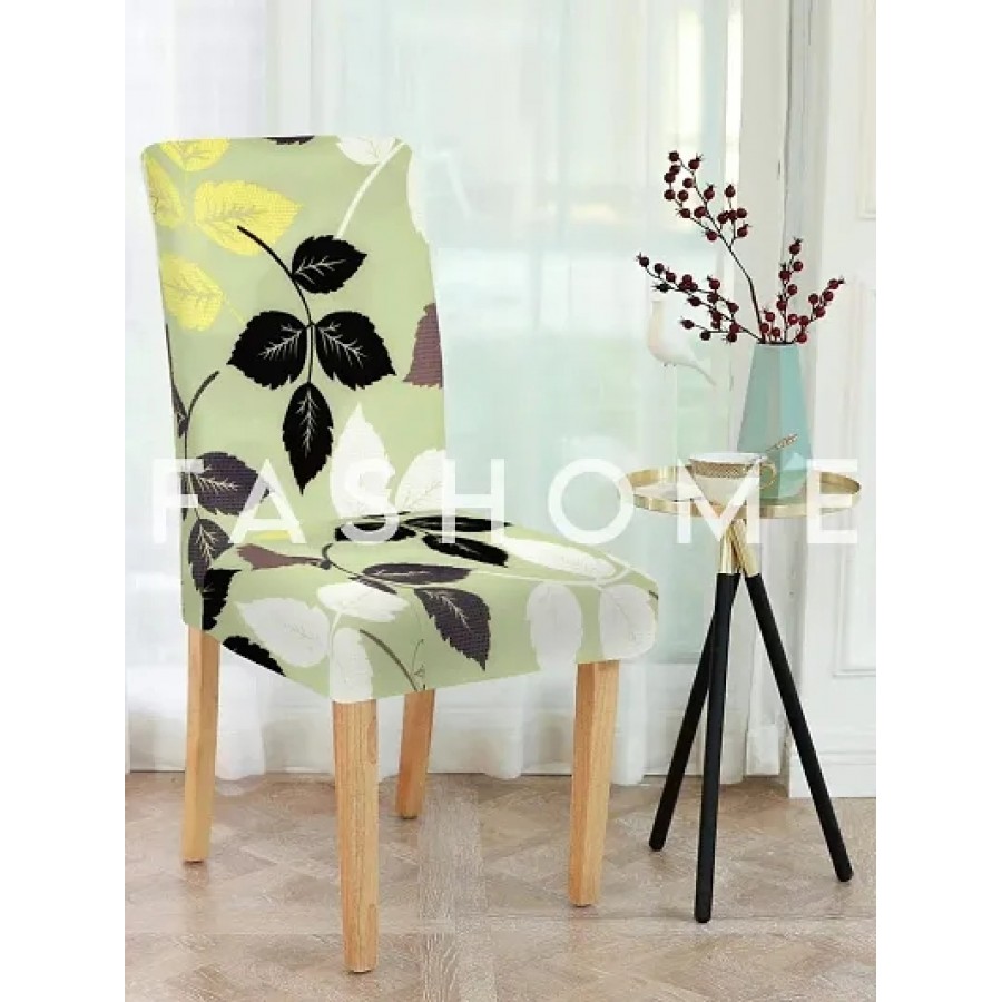 FasHome Classy Green Polyester Printed Chair Cover (Piece Of 6)