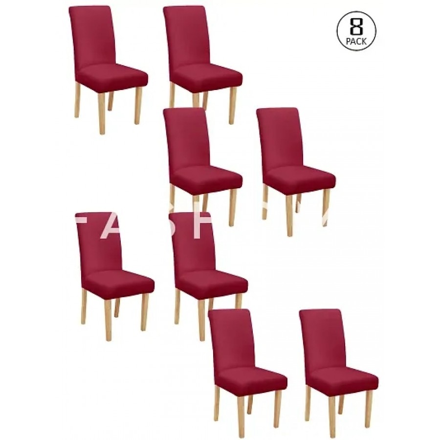 FasHome Maroon Polyester Textured Removable Stretchable Dining Chair Slipcover Seat Protector-Pack Of 8