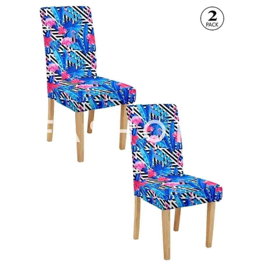 FasHome Multicoloured Polyester Printed Stretchable Removable Dining Chair Covers- Pack Of 2