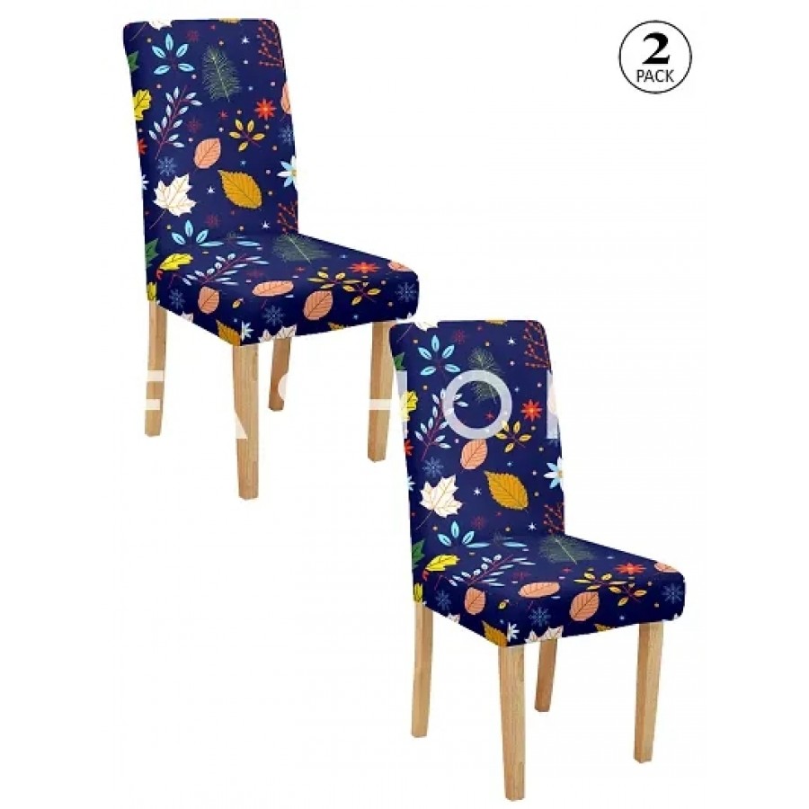 FasHome Multicoloured Polyester Printed Stretchable Removable Dining Chair Covers- Pack Of 2