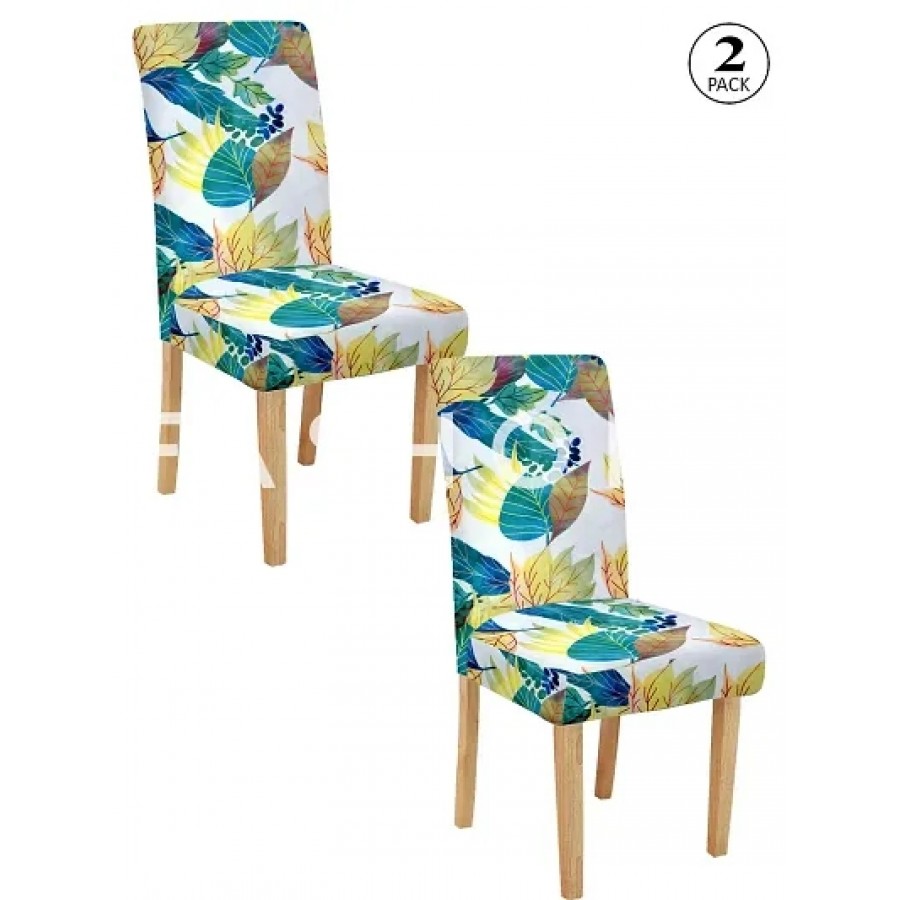 FasHome Multicoloured Polyester Printed Stretchable Removable Dining Chair Covers- Pack Of 2