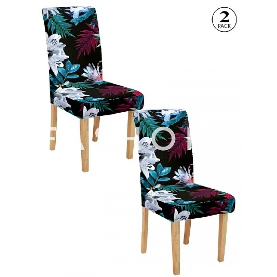 FasHome Multicoloured Polyester Printed Stretchable Removable Dining Chair Covers- Pack Of 2