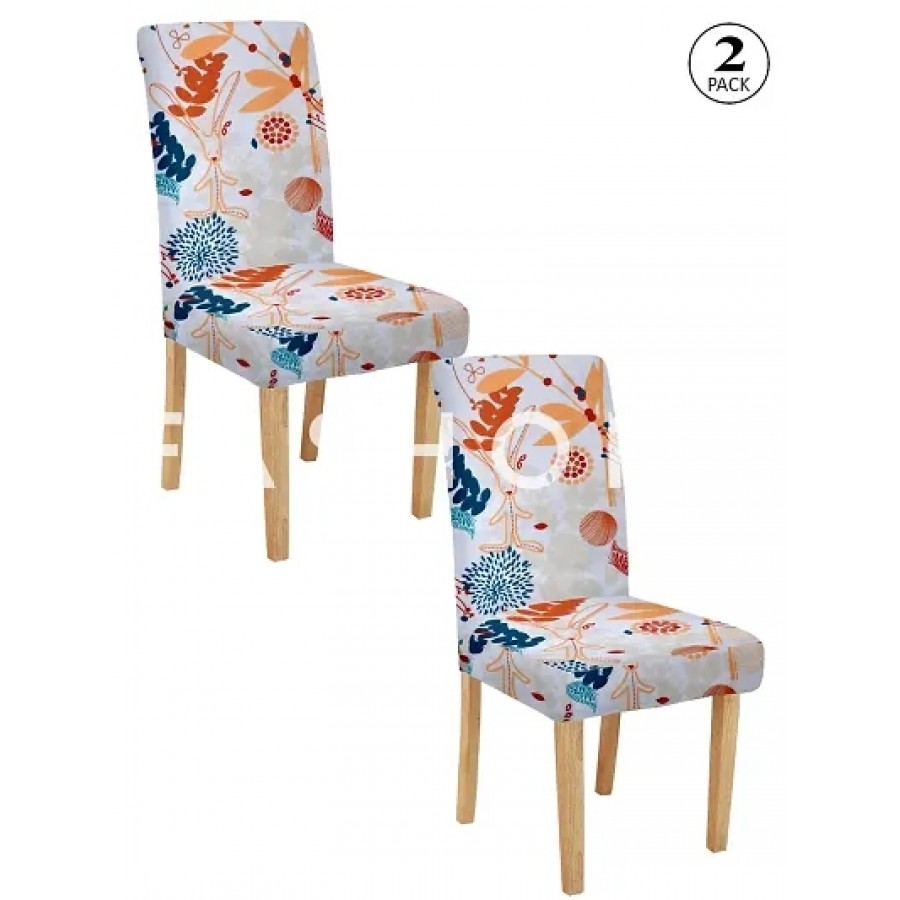 FasHome Multicoloured Polyester Printed Stretchable Removable Dining Chair Covers- Pack Of 2