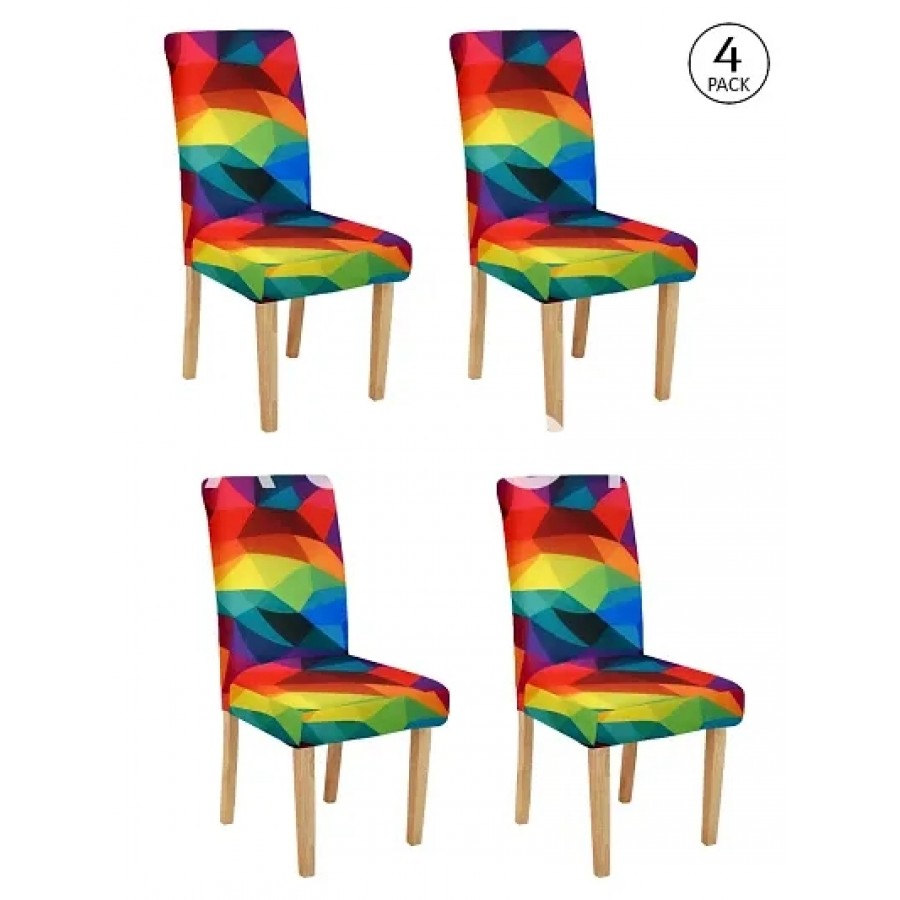 FasHome Multicoloured Polyester Printed Stretchable Removable Dining Chair Covers- Pack Of 4