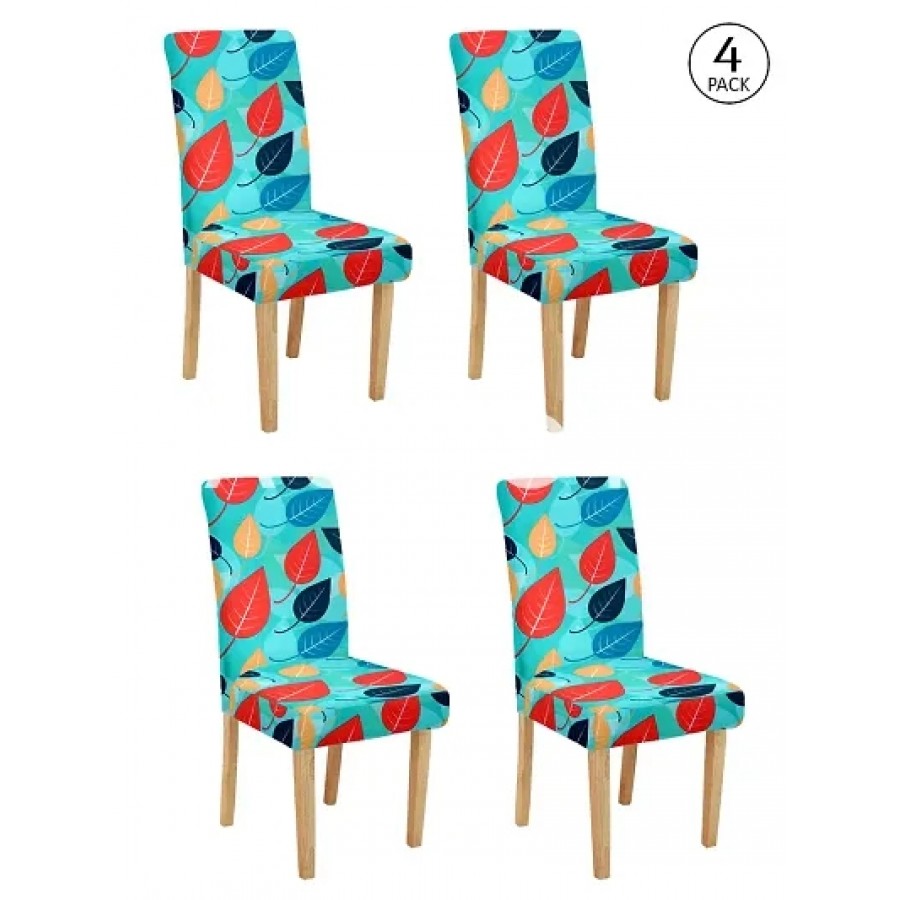 FasHome Multicoloured Polyester Printed Stretchable Removable Dining Chair Covers- Pack Of 4