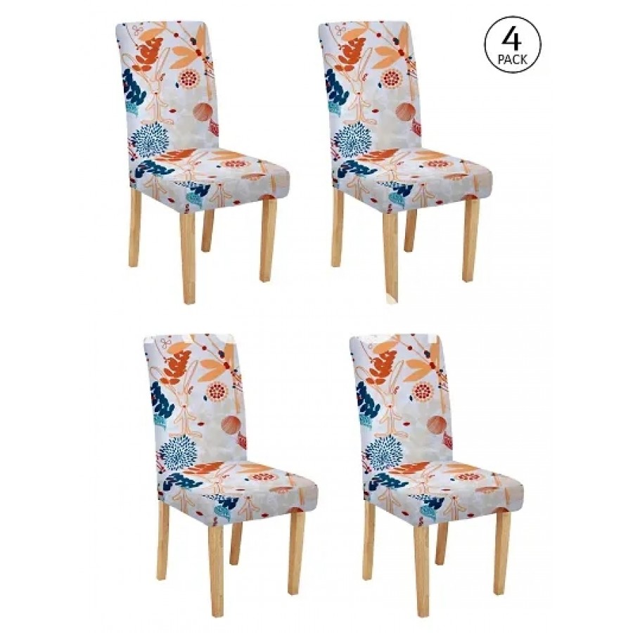 FasHome Multicoloured Polyester Printed Stretchable Removable Dining Chair Covers- Pack Of 4