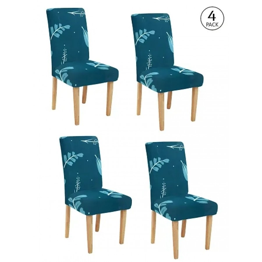 FasHome Premium Blue Polyester Printed Chair Cover (Piece Of 4)