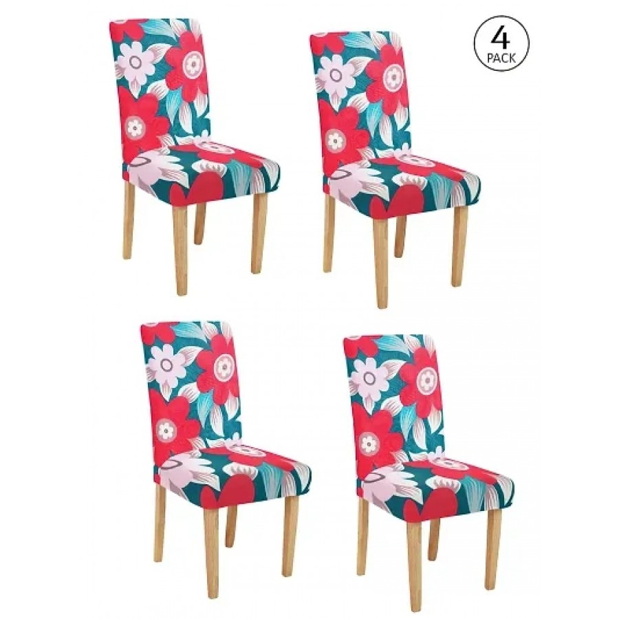 FasHome Premium Multicoloured Polyester Printed Chair Cover (Piece Of 4)