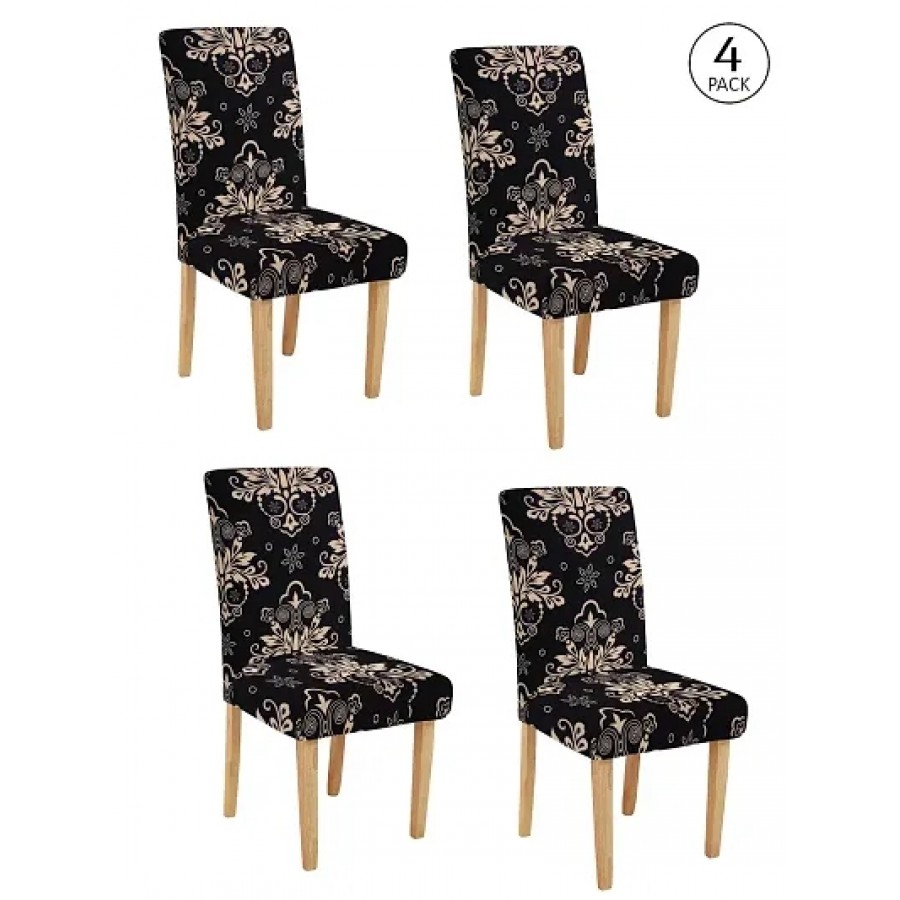 FasHome Premium Multicoloured Polyester Printed Chair Cover (Piece Of 4)