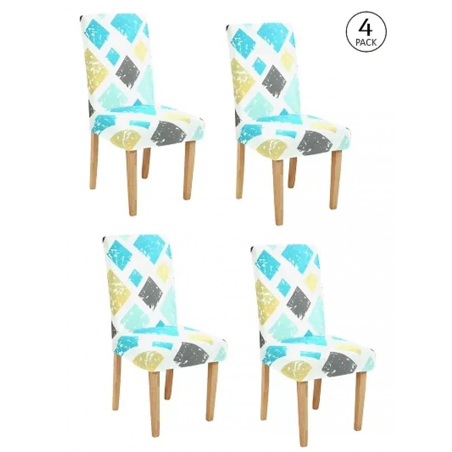 FasHome Premium Multicoloured Polyester Printed Chair Cover (Piece Of 4)