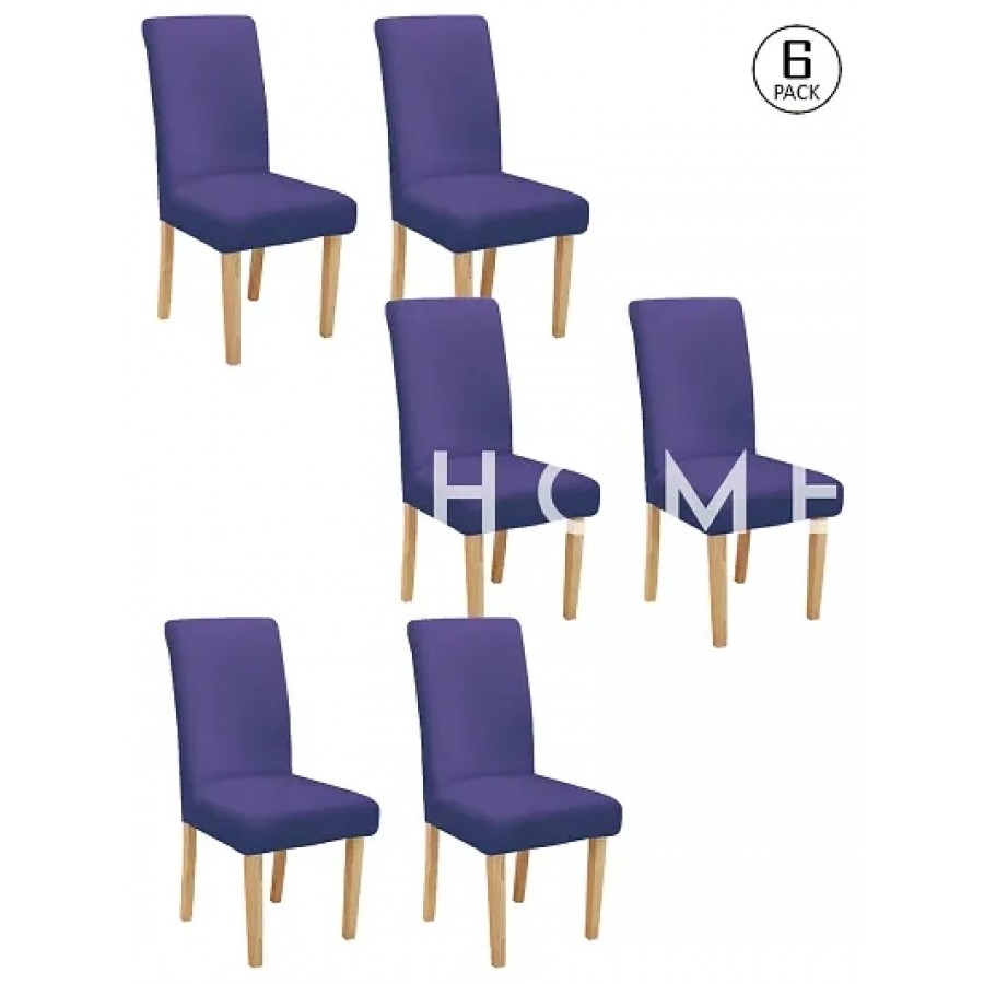 FasHome Purple Polyester Solid Removable Stretchable Dining Chair Slipcover Seat Protector-Pack Of 6